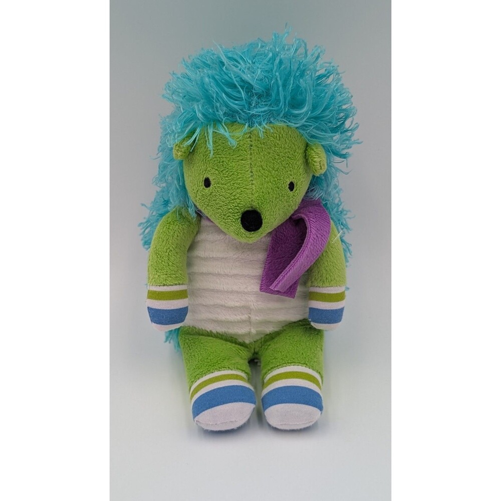 Monkeez Green Cecil Hedgehog Plush Purple Scarf  Shaggy Porcupine Stuffed Animal